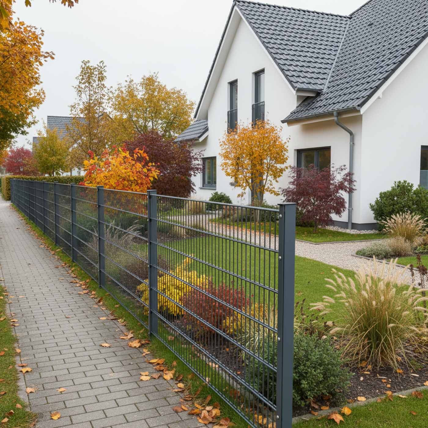 Hochwertiger Doppelstabmattenzaun an einem Wohnhaus